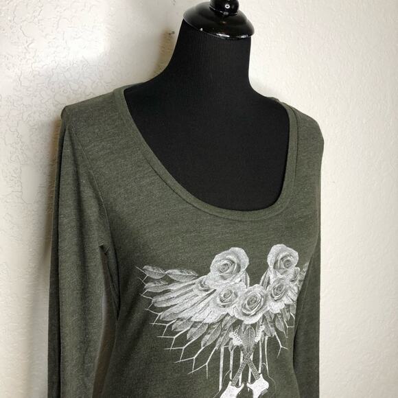 Chaser green white rose guitar graphic open back cutout top size Small - Picture 3 of 12